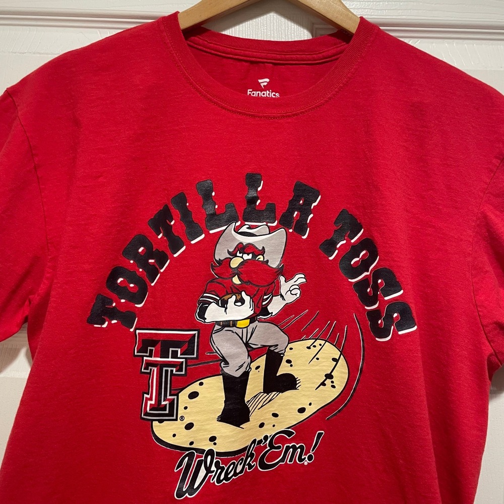 Fanatics Mens Texas Tech Graphic Tee Size XL Red Cotton Tortilla Toss Wreck Em - Picture 1 of 7